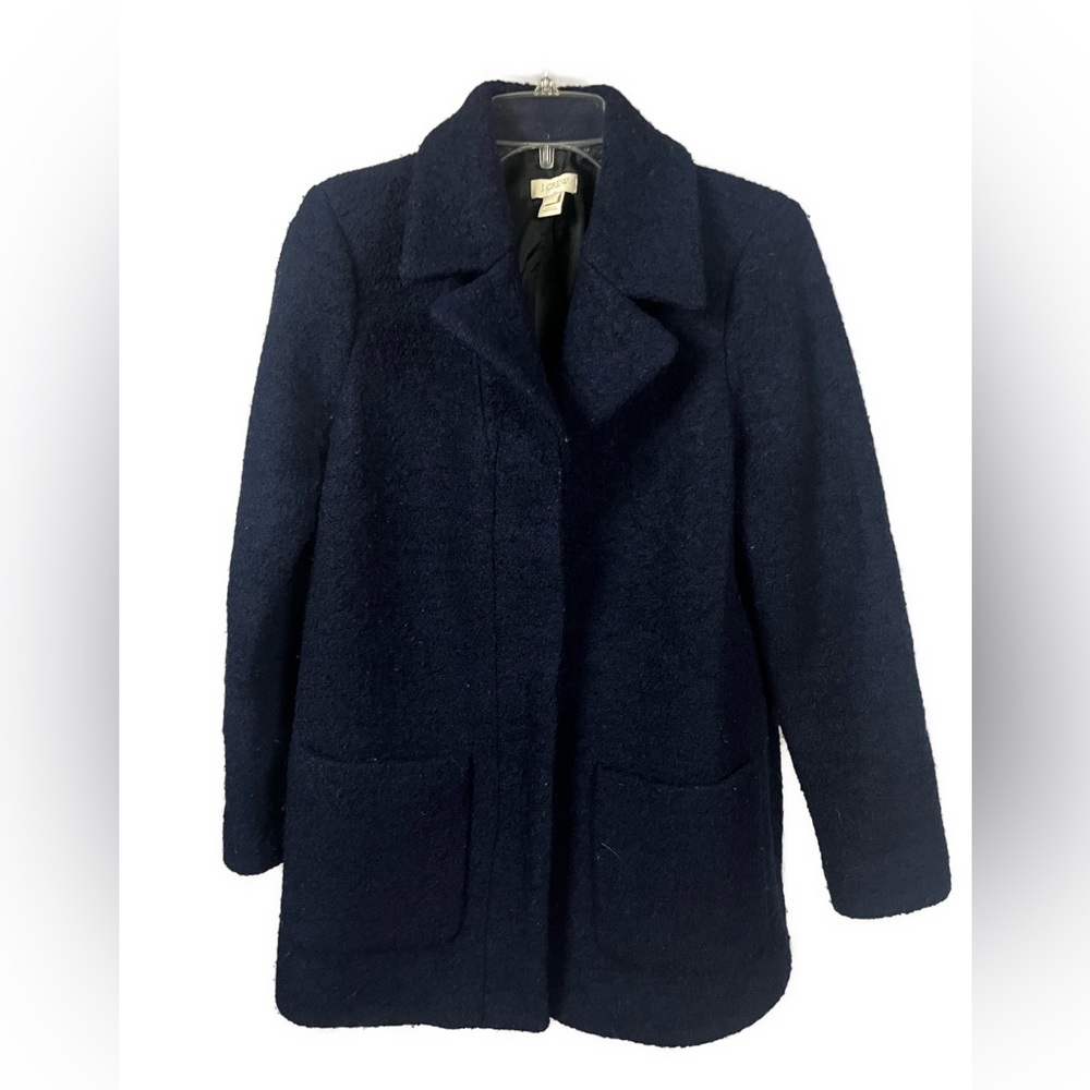 J.‎ Crew Women’s Boucle Wool Blend Navy Hidden Placket Pea Coat- Size 2